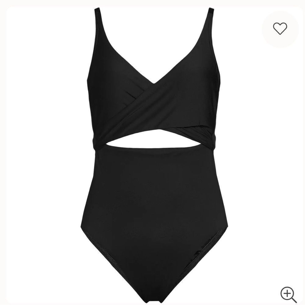 Swimsuits For All Black Wrap Front Push-up One Piece Monokini Swimsuit size 16